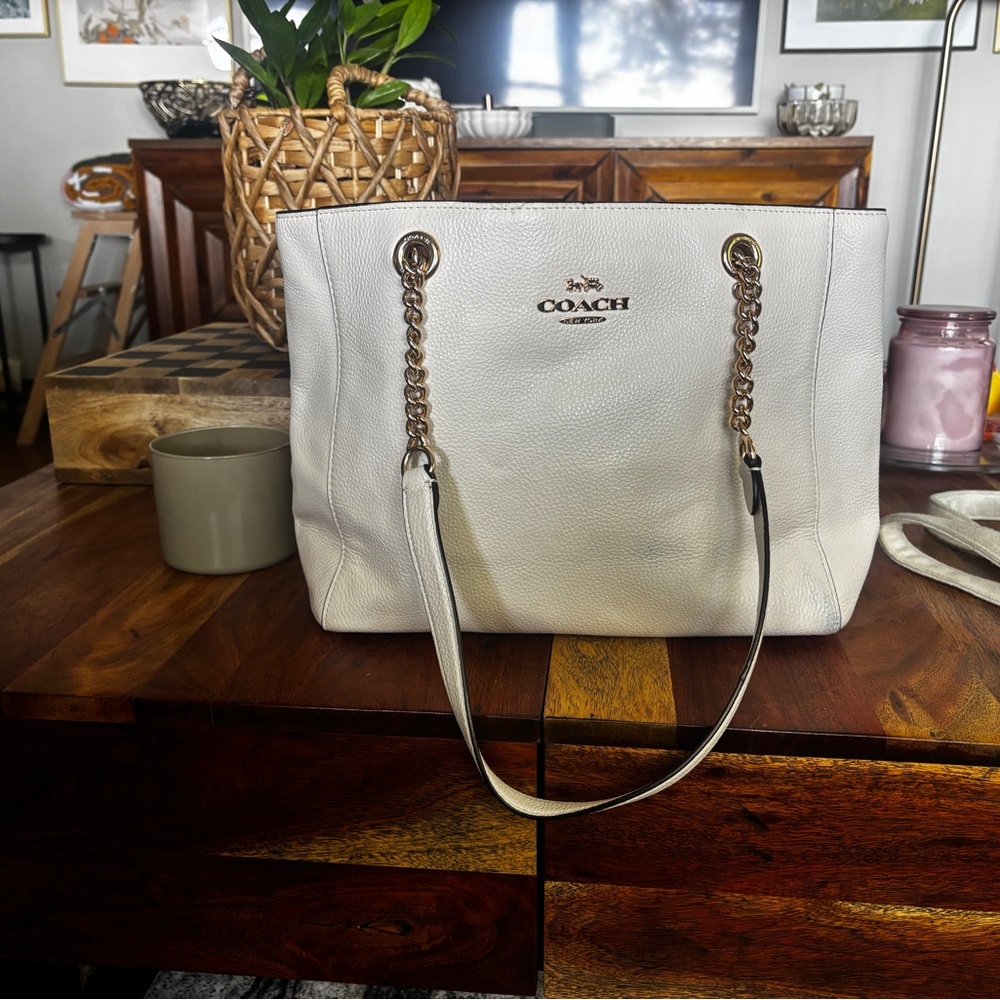 Coach Ivory Leather Shoulder Bag with Gold Accents